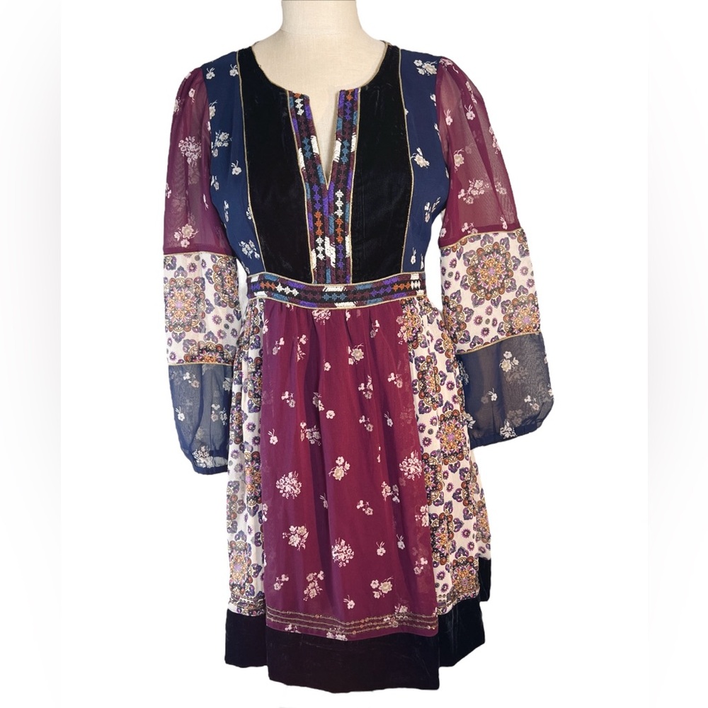Maeve by Anthropologie Quartier Latin Patchwork Babydoll Minidress‎ Size …